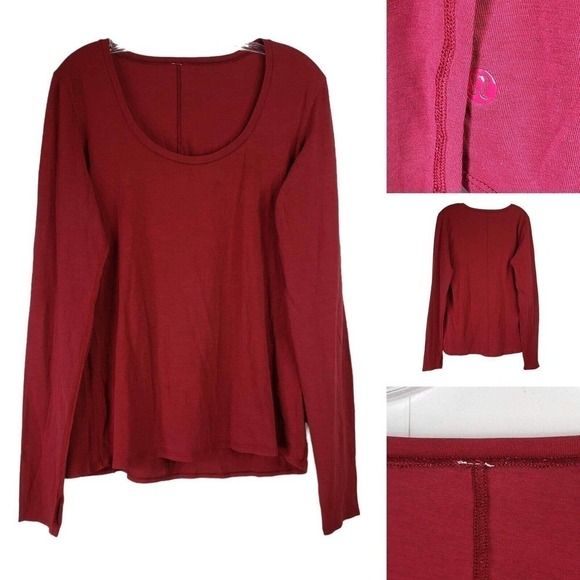 Lululemon Shirt Long Sleeve Top Women's Size 6 Solid Red Scoop Neck - Picture 1 of 9